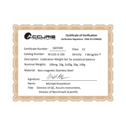 Accuris Class E2 Calibration Weight Set, 6 Pieces, 100 mg to 100 g - Additional View | Legacy Lab Supplies