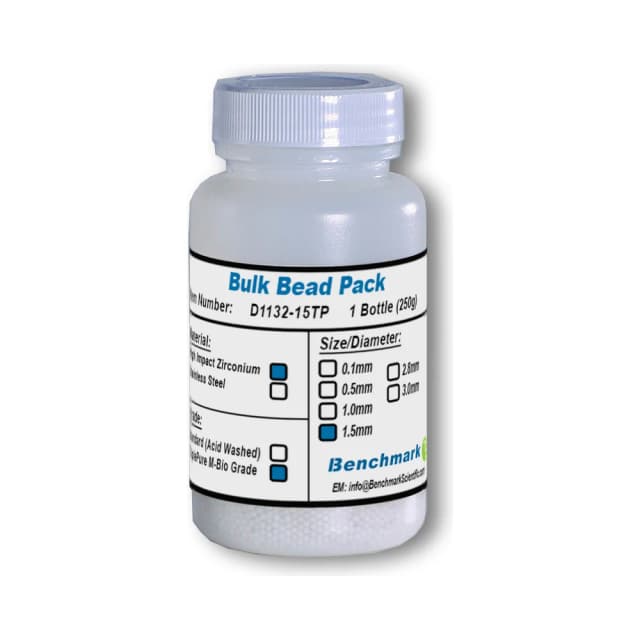 Bulk Beads — Zirconium, 1.5 mm Triple-Pure, 250 g Bulk Beads — Zirconium, 1.5 mm Triple-Pure, 250 g | Legacy Lab Supplies