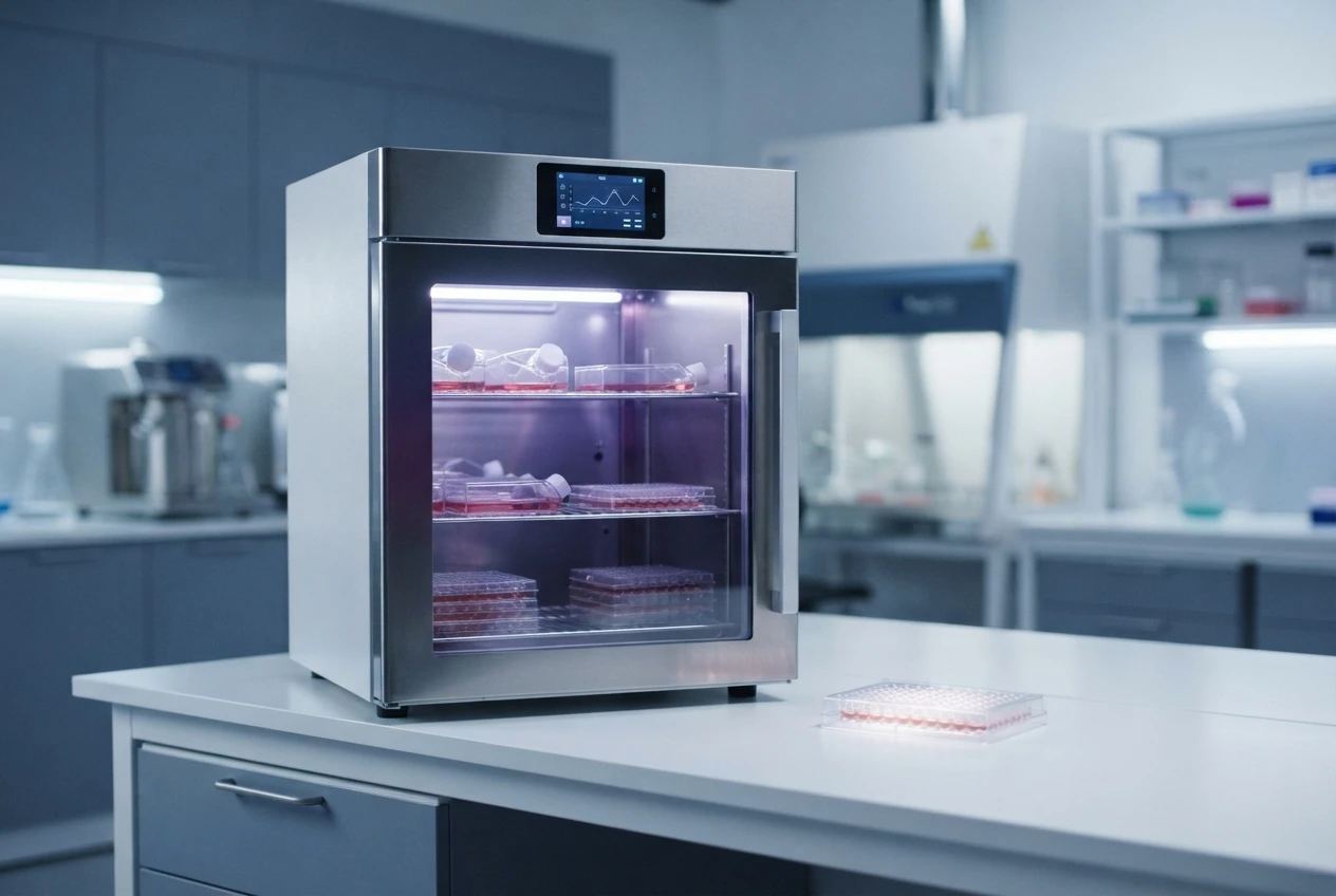 A CO₂ incubator for cell culture.